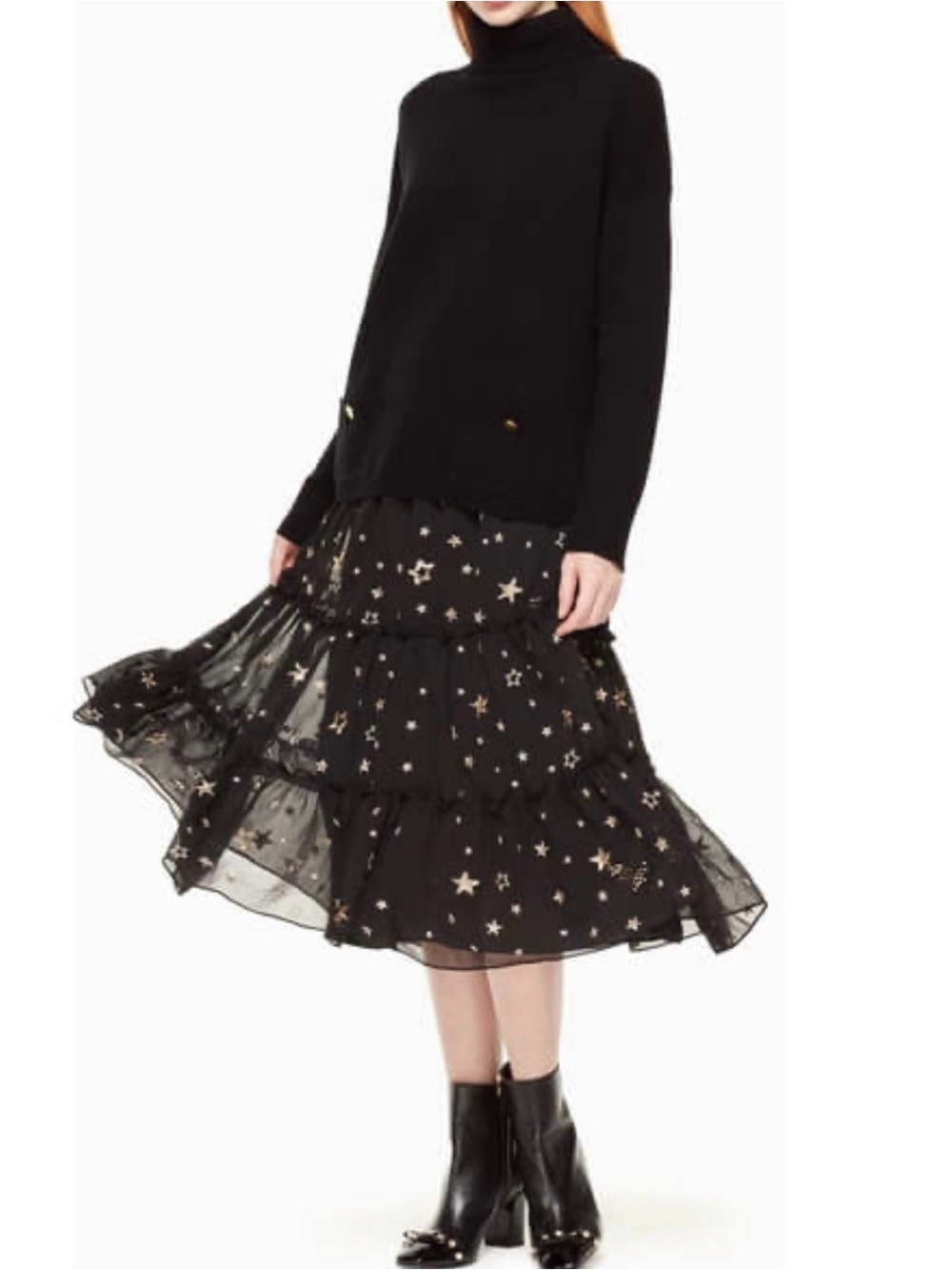 EUC Kate Spade x Madison Ave. Raeanne Star Embroidered Ruffle Black Skirt